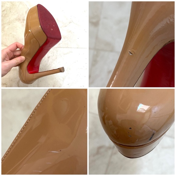 $875 Christian Louboutin Made in Italy Bianca Tan Patent Leather Pump Heels Sz 8 - Picture 13 of 13